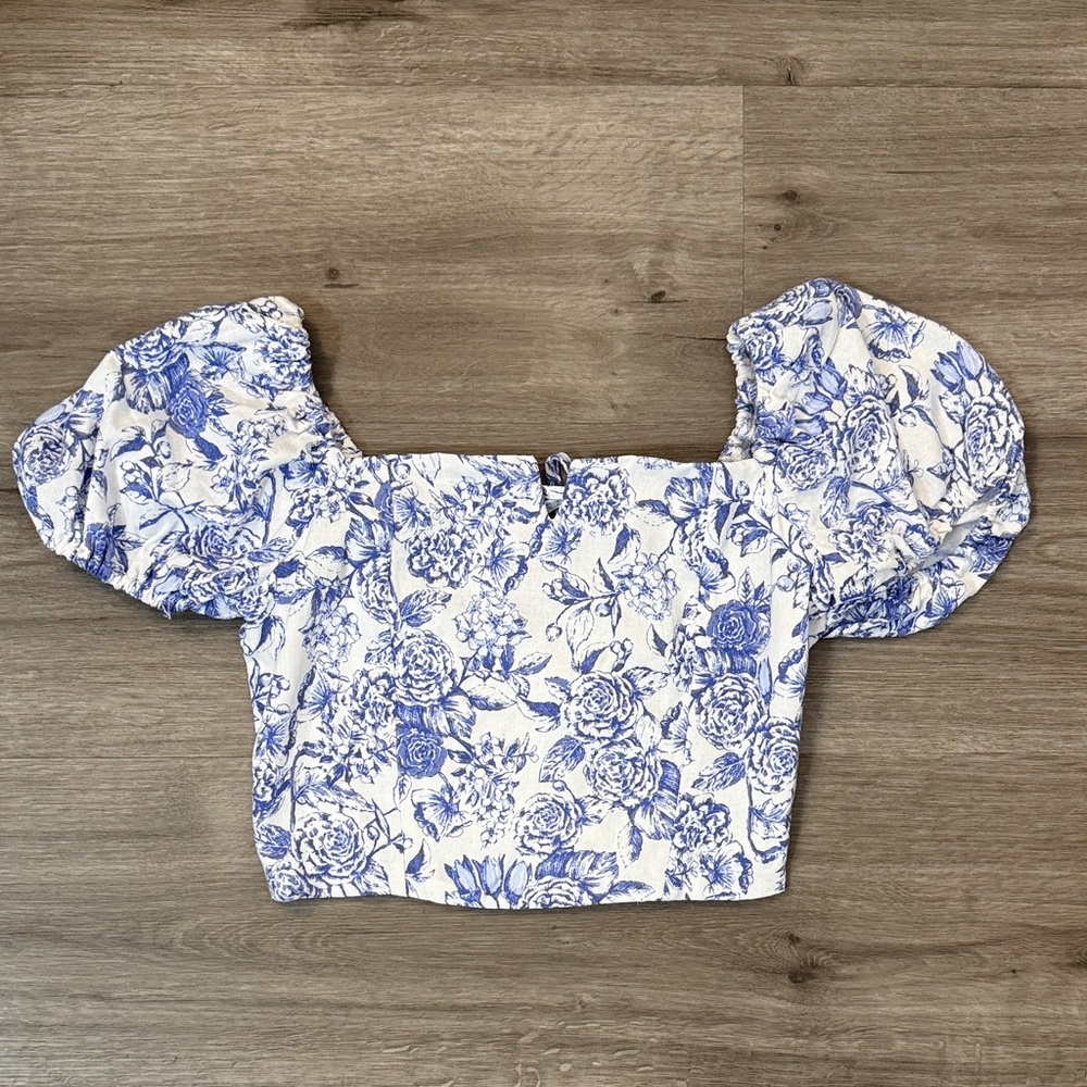 Altar'd State Blue and White Floral Blouse